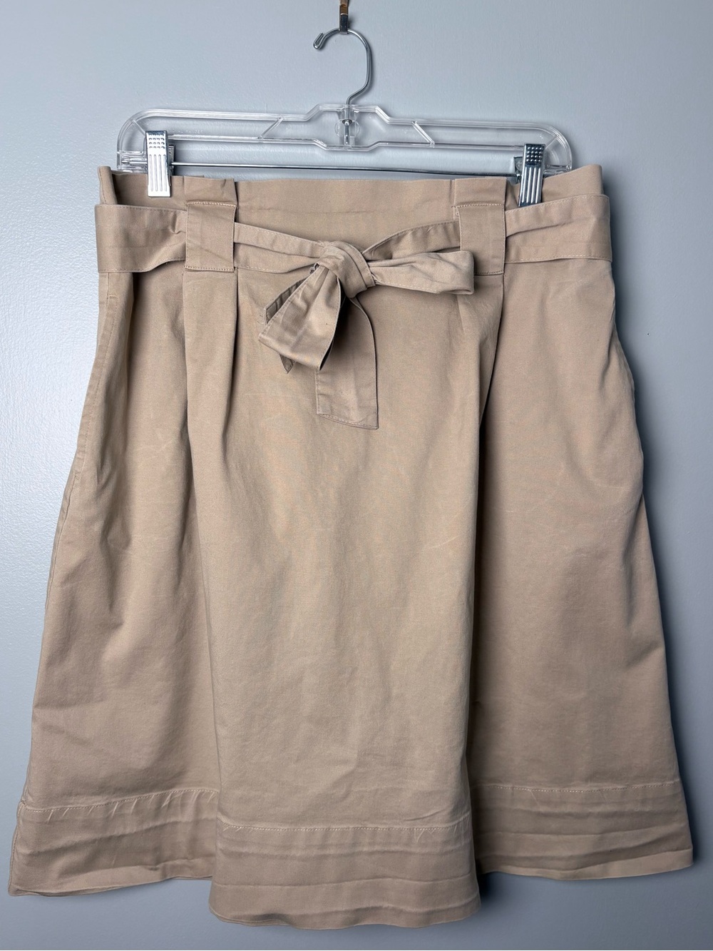 A New Day Khaki Beige Belted High Rise Pleated A-Line Skirt Size Medium